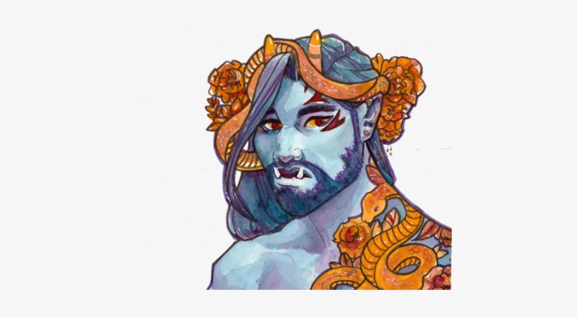 Decided To Redo Demon Hanzo And Fix Some Structural - Watercolor Painting, transparent png download