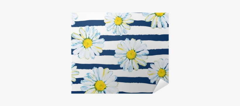 Daisies On The Striped Nautical Background - Square Decorative Throw Pillow Case Cushion Cover,watercolor, transparent png download