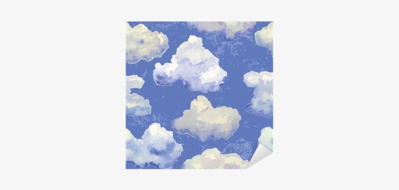 Vector Seamless Pattern With Watercolor Blue Clouds - Watercolor Painting, transparent png download