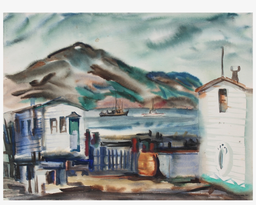 Black And White Stock Foggy Bay Area Landscape In Circa - Painting, transparent png download