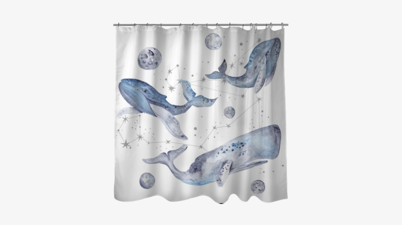 Watercolor Illustration With Whales And Stars Shower - Art Print: Kisika's Watercolor Illustration With Whales, transparent png download