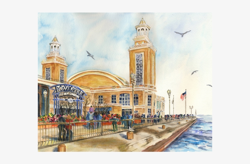 Watercolor Of Navy Pier, Lake Michigan Shoreline, Chicago - Painting, transparent png download