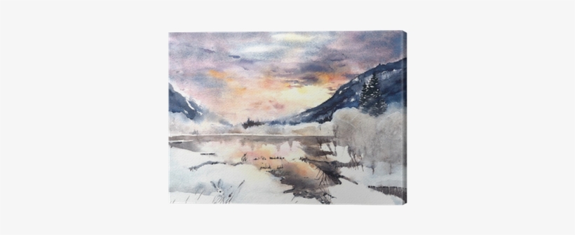 Winter Landscape Mountains Lake Snow Watercolor Painting - Aquarelle Paysages De Neige, transparent png download