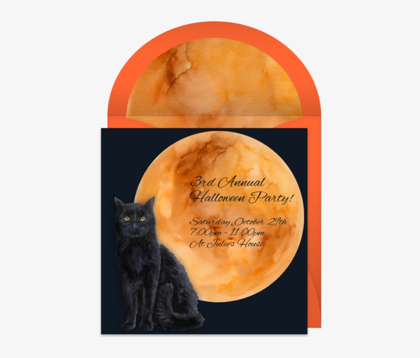 Black Cat Watercolor Online Invitation - Halloween, transparent png download