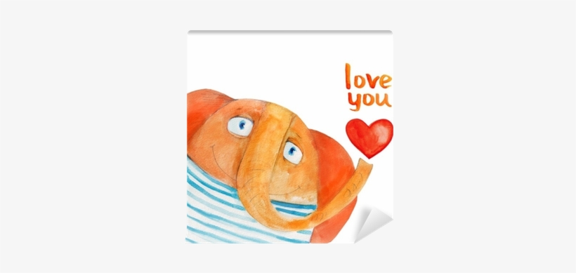 Orange Elephant In Striped Shirt With Balloons - Watercolor Painting, transparent png download