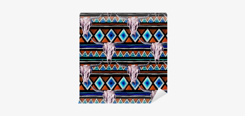 Seamless Background With Trendy Tribal Design - Skull, transparent png download
