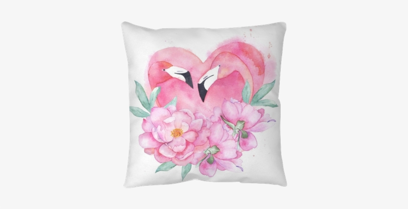 Watercolor Pink Flamingo Couple With Bouquet Peony - Watercolor Painting, transparent png download