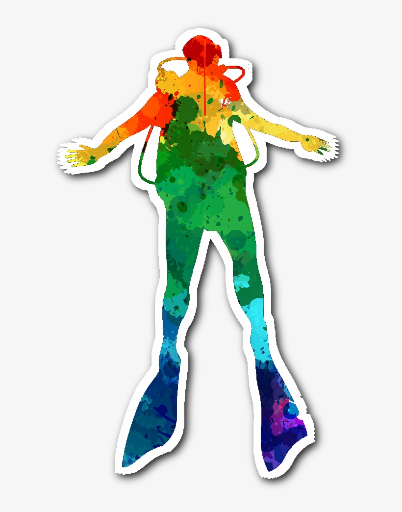 Watercolor Scuba Diver Sticker - Scuba Diving, transparent png download