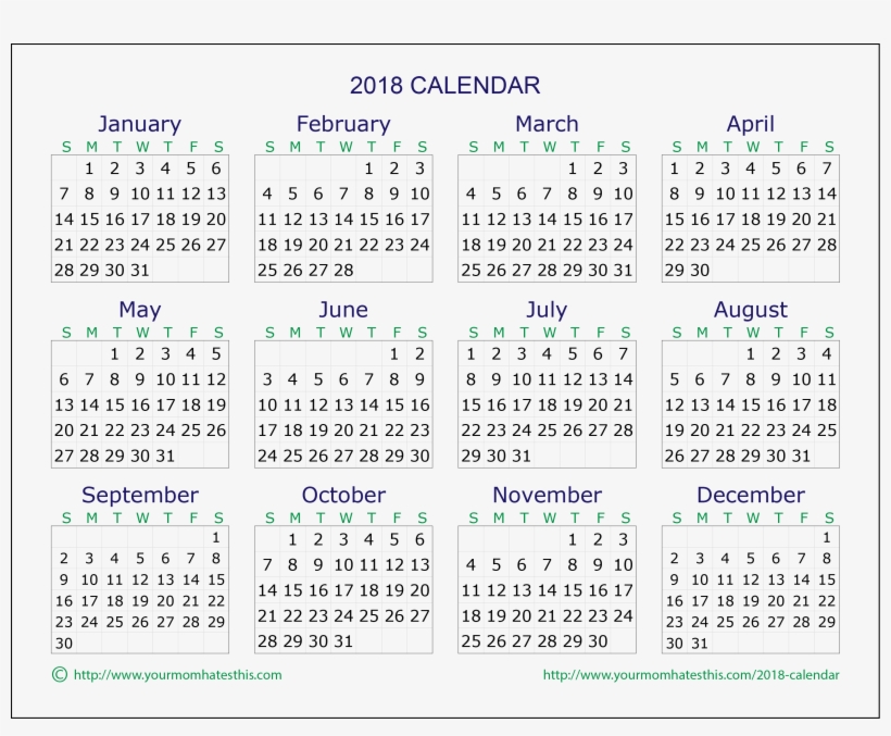 2018 Calendar Download Quality Calendars - Samples Of Calendars 2018, transparent png download