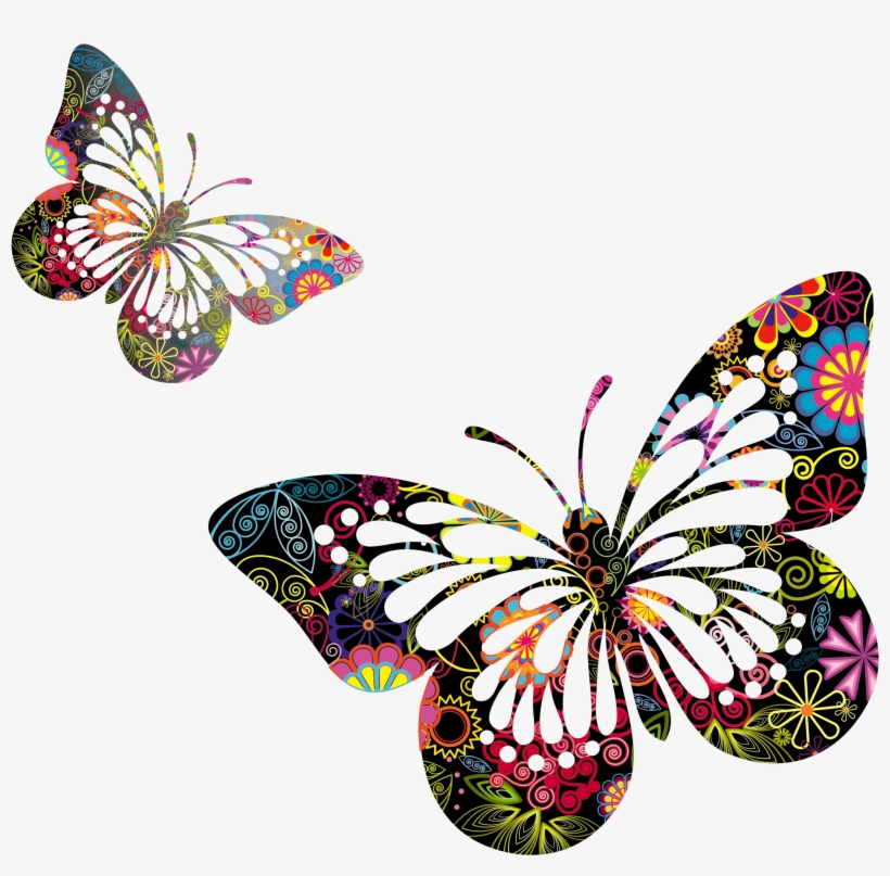 Butterfly And Flower Vector Png, transparent png download
