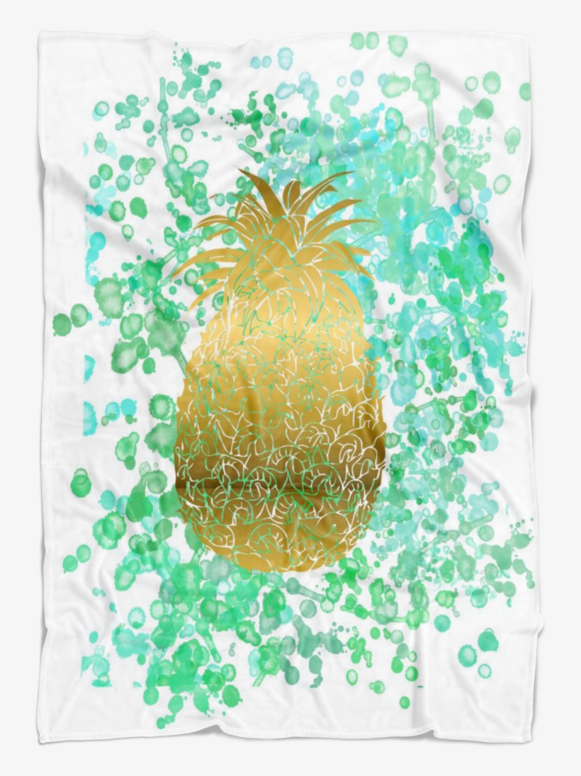 Watercolor Inspired And Gold Pineapple Fleece Blanket - Blanket, transparent png download