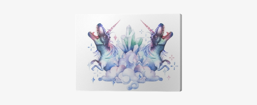 Watercolor Tyrannosauruses With Unicorn Horn And Mane - Unicorn, transparent png download