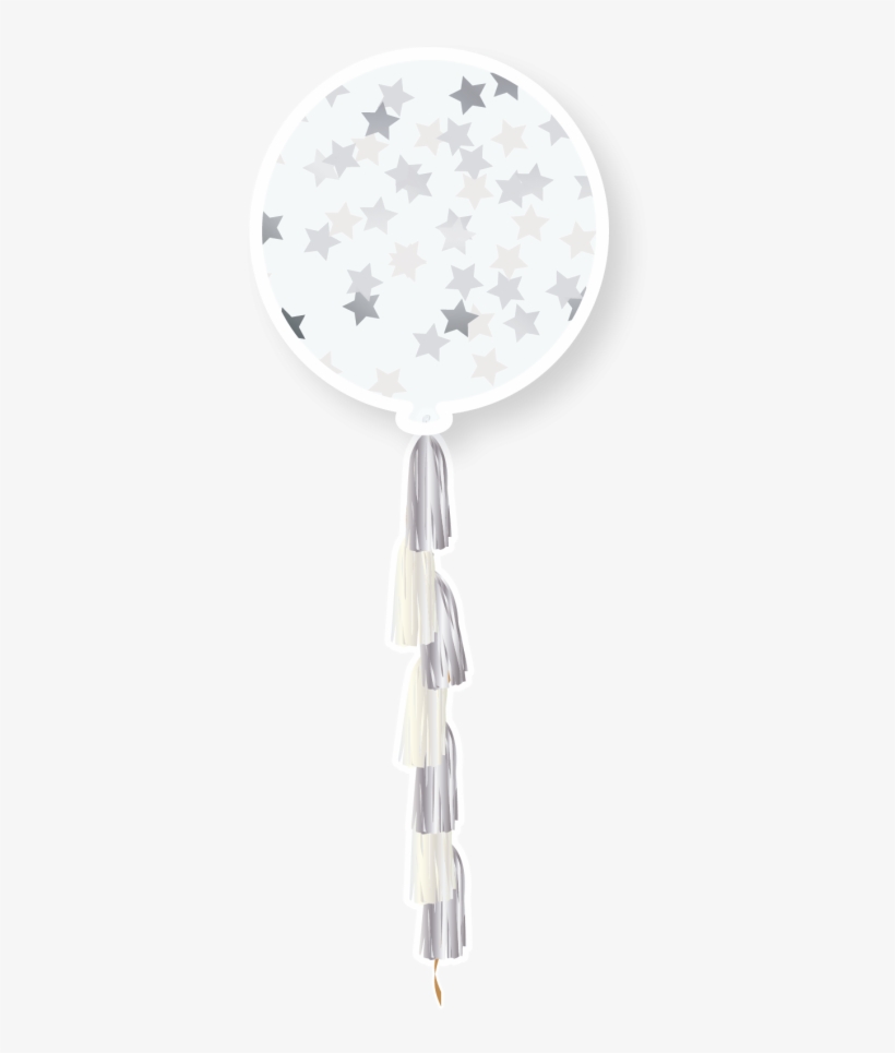 36" Silver Star Confetti And Tassel Tail Balloons - Silver Star Confetti, transparent png download