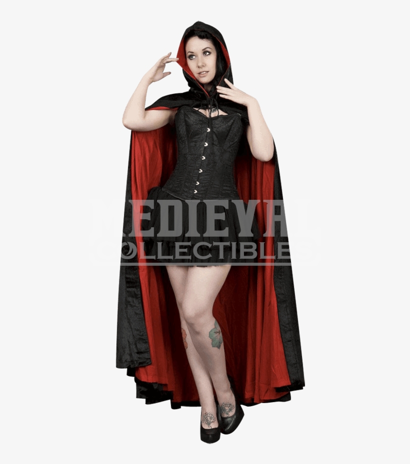 Black And Red Velvet Hooded Cape - Black Red Velvet Medieval Hooded Cloak Cape, transparent png download