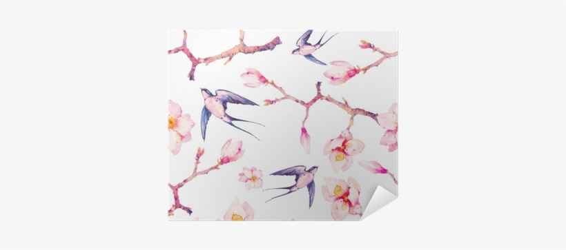 Watercolor Spring With Swallow Seamless Pattern - Swallows Pattern, transparent png download