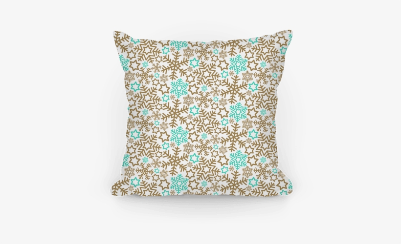 Winter Snowflakes Gold And Mint Pattern Pillow - Portable Network Graphics, transparent png download