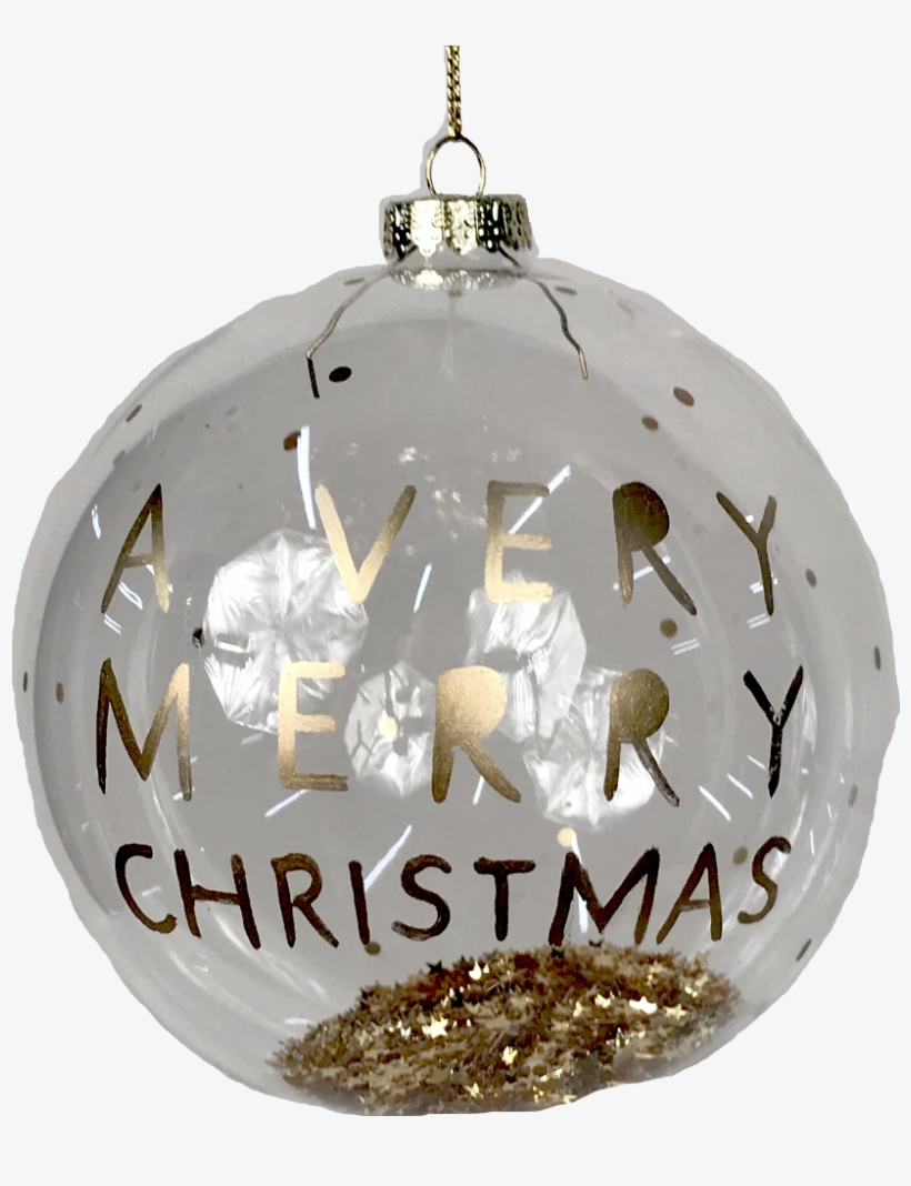 Glass Merry Christmas Ornament With Gold Flakes - Christmas Ornament, transparent png download