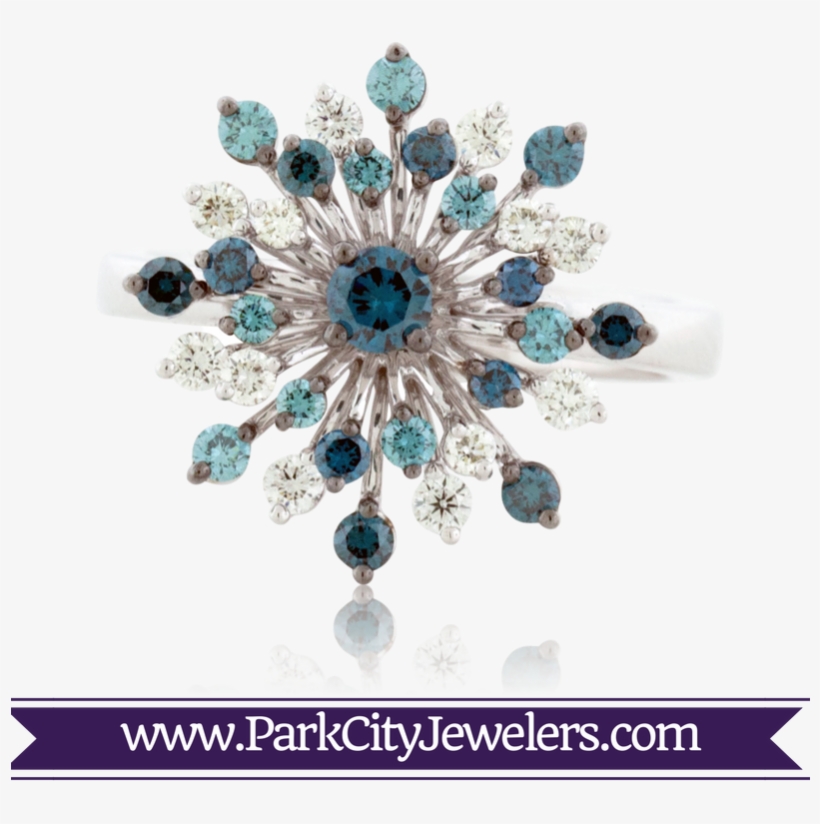 Blue & White Diamond Snowflake Ring 14k White Gold - Snowflake Necklace Gold Diamond, transparent png download