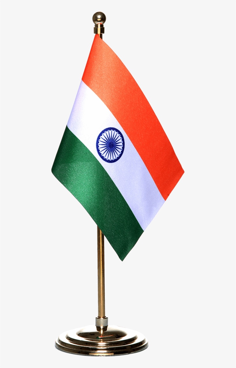 Indian Miniature Table Flag With A Gold-plated Plastic - Flag Of India, transparent png download