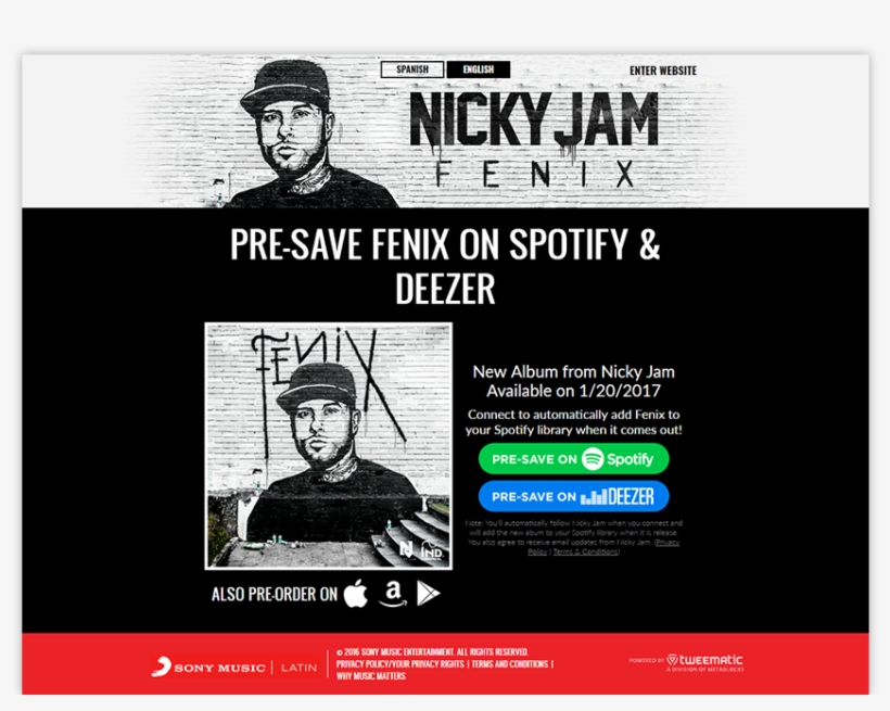 Nicky Jam Presave For Spotify - Pre Save Spotify, transparent png download