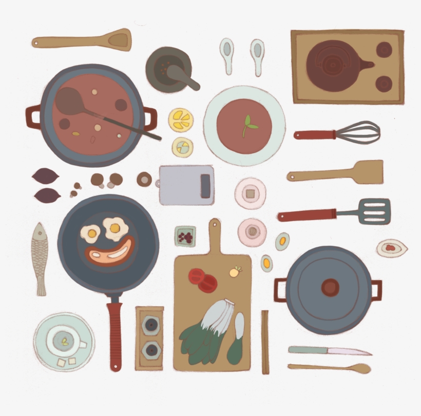 Hand Painted Daily Necessities Kitchen Utensils Pots - Illustration, transparent png download