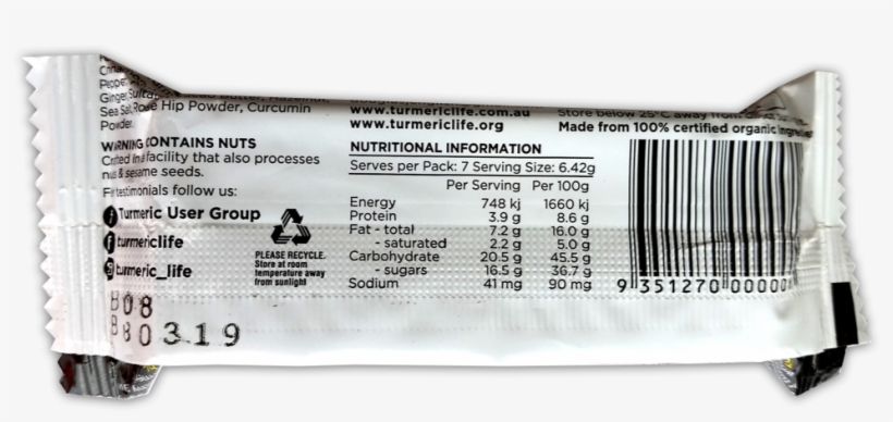 Doug's Tu-go Turmeric Ginger Power Bar, transparent png download