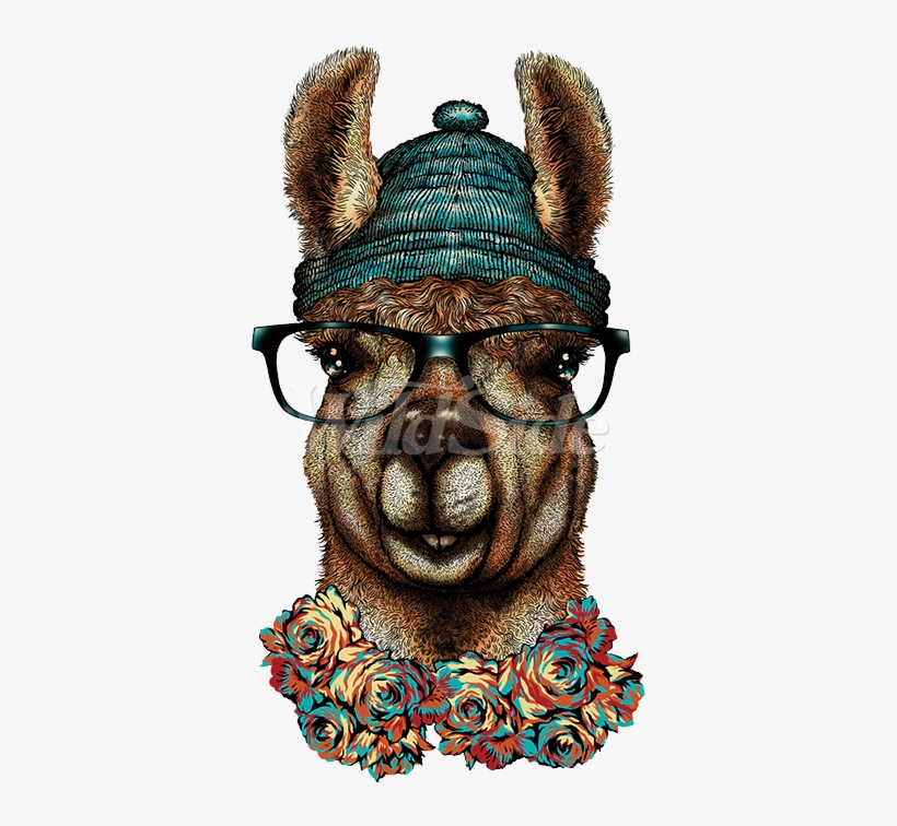 Hipster Llama Glasses & Beanie - Illustration, transparent png download
