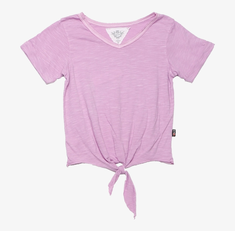 Pastel Lavender Jersey Modal Slub Roll Sleeve V Neck - Girl, transparent png download