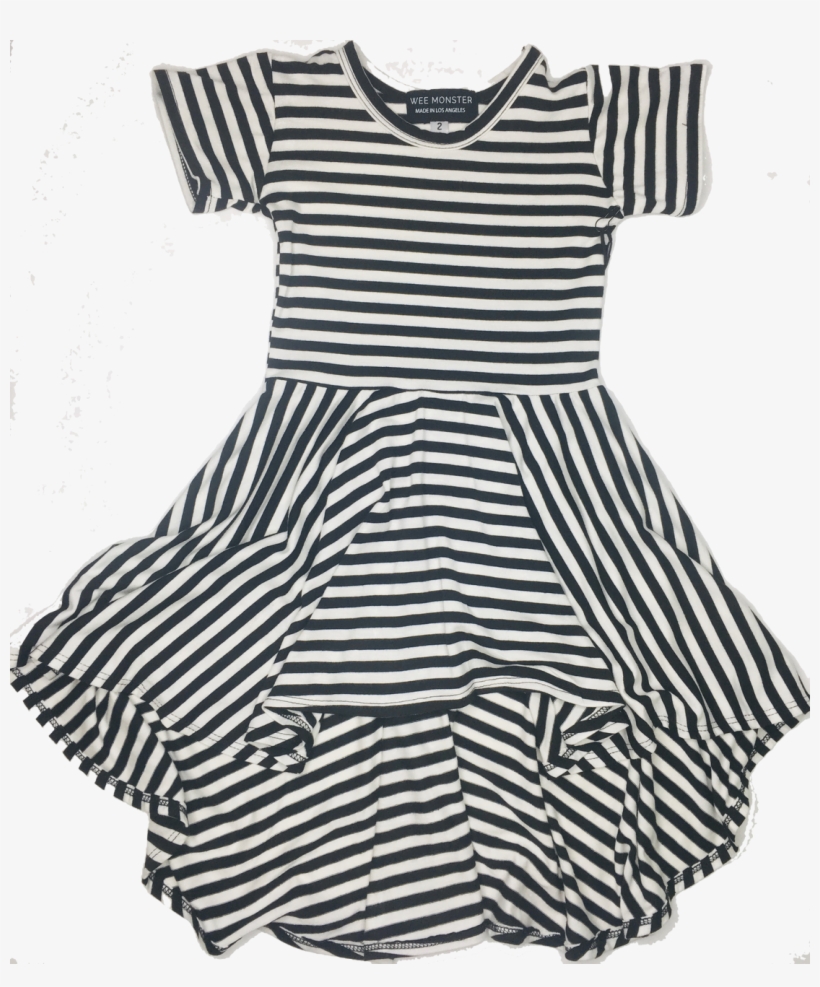 Black & White Stripe Short Sleeve Hi-lo Dress - Dress, transparent png download