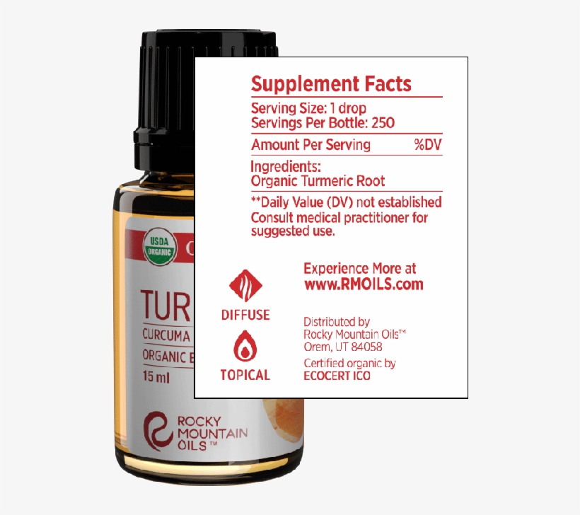 Organic Turmeric Essential Oil - Bottle, transparent png download