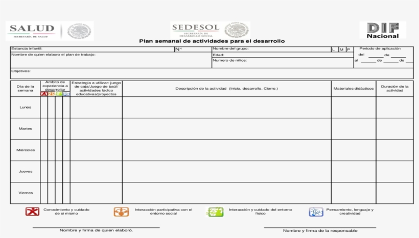 Formato Plan Semanal De Actividades Para El Desarrollo - Plan Semanal De Actividades Para El Desarrollo Sedesol, transparent png download