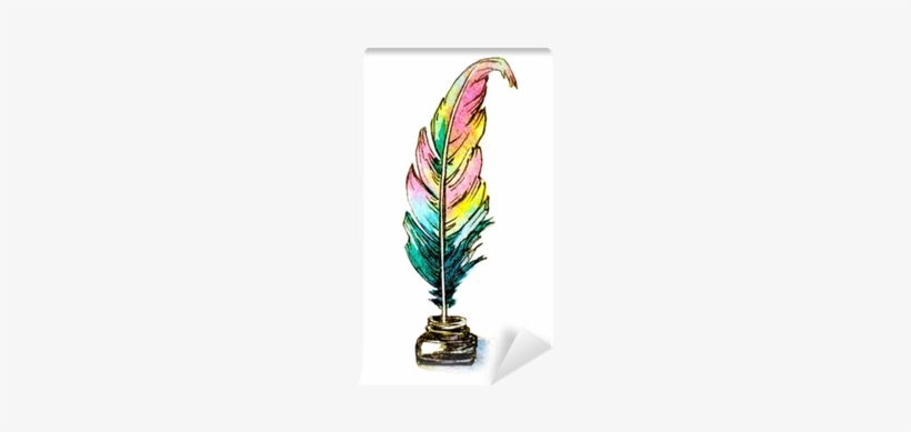 Watercolor Hand Painted Illustration Of A Feather Quill - Watercolor Painting, transparent png download