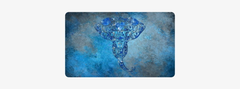 A Blue Watercolor Elephant Portrait In Denim Look Doormat - Interestprint Galaxy Mandala Elephant Tapestry Wall, transparent png download