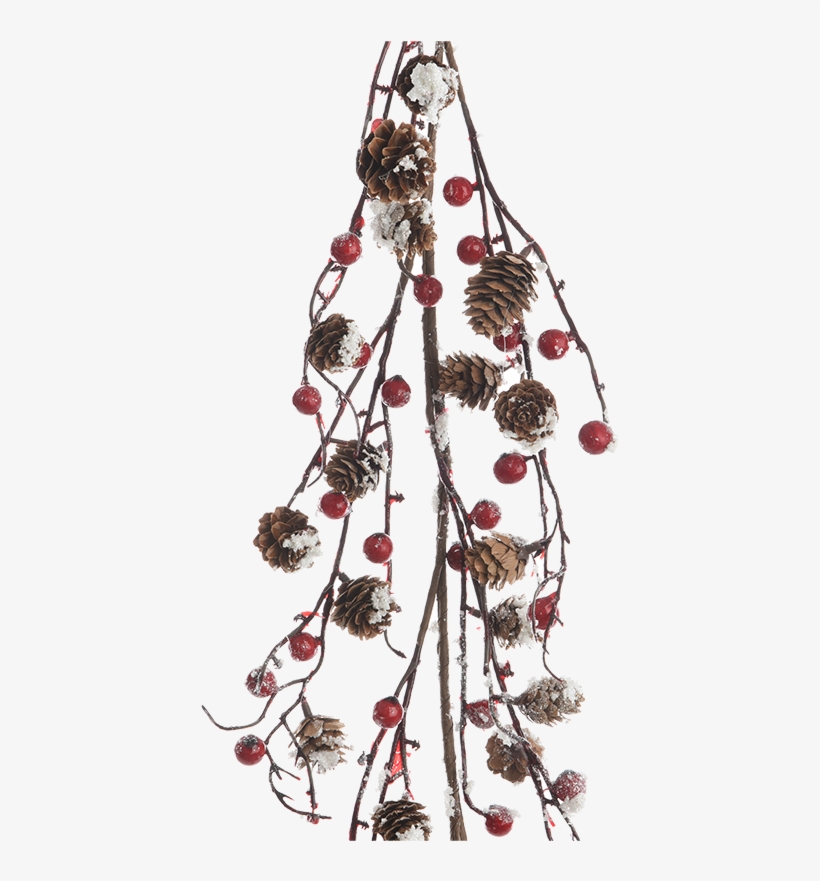 Berry Garland With Pine Cones And Snow - Kaemingk 120cm Red Berry Garland With Snow Finish -, transparent png download
