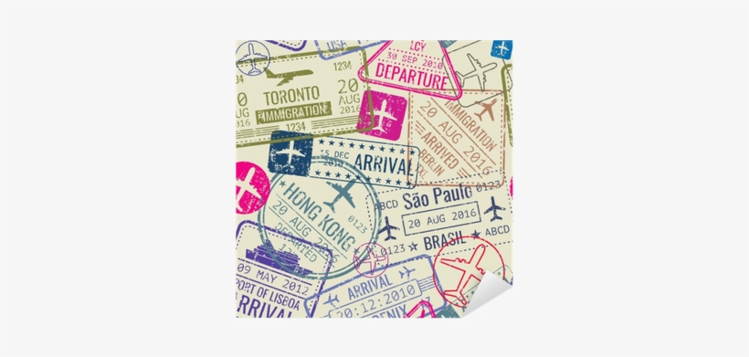 Vector Seamless Pattern With Passport Visa Stamps Sticker - Les Mobilités Dans Le Monde - Livre, transparent png download