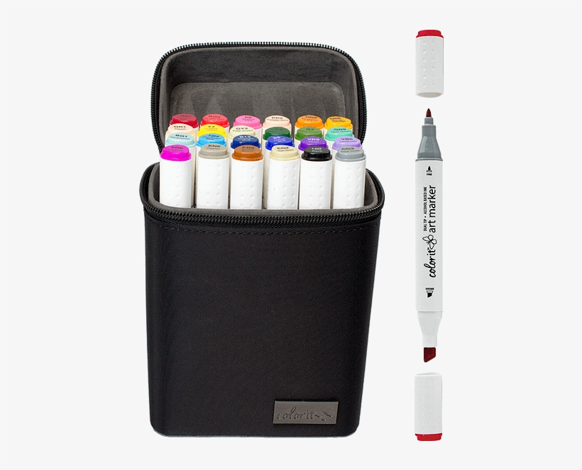 24 Color Dual Tip Art Markers With Premium Case - Dual Tip Markers, transparent png download