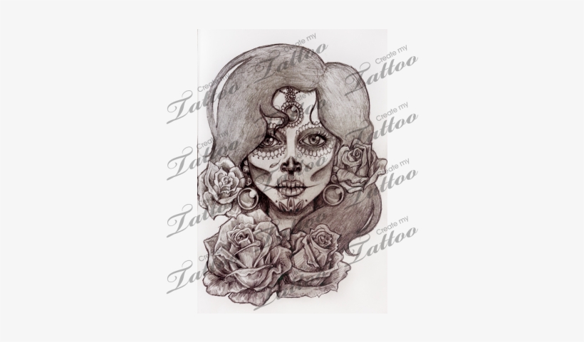Sugar Flowers Patronen Drawing Candy Skull Girl Clip - Skeleton Face Drawing Flowers, transparent png download