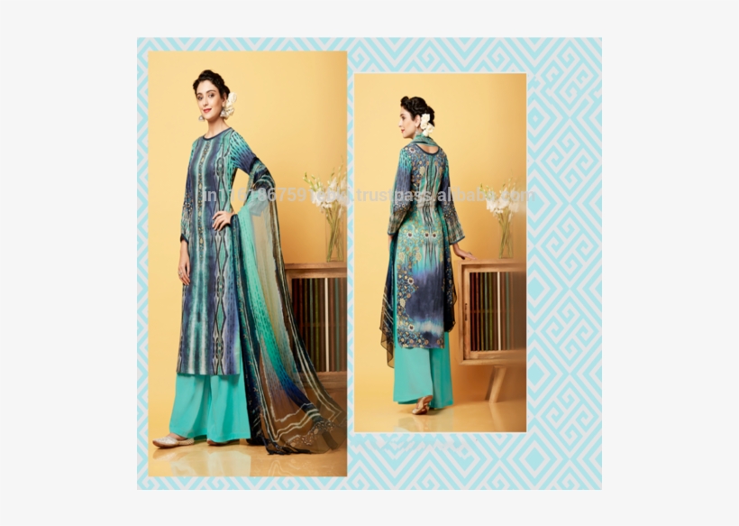2017 Latest Design Blue Colored Cotton Satin Printed - Silk, transparent png download