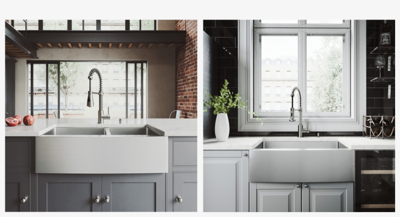 Two Vigo Stainless Steel Farmhouse Kitchen Sinks, One - Stainless Steel Kitchen Farmhouse, transparent png download