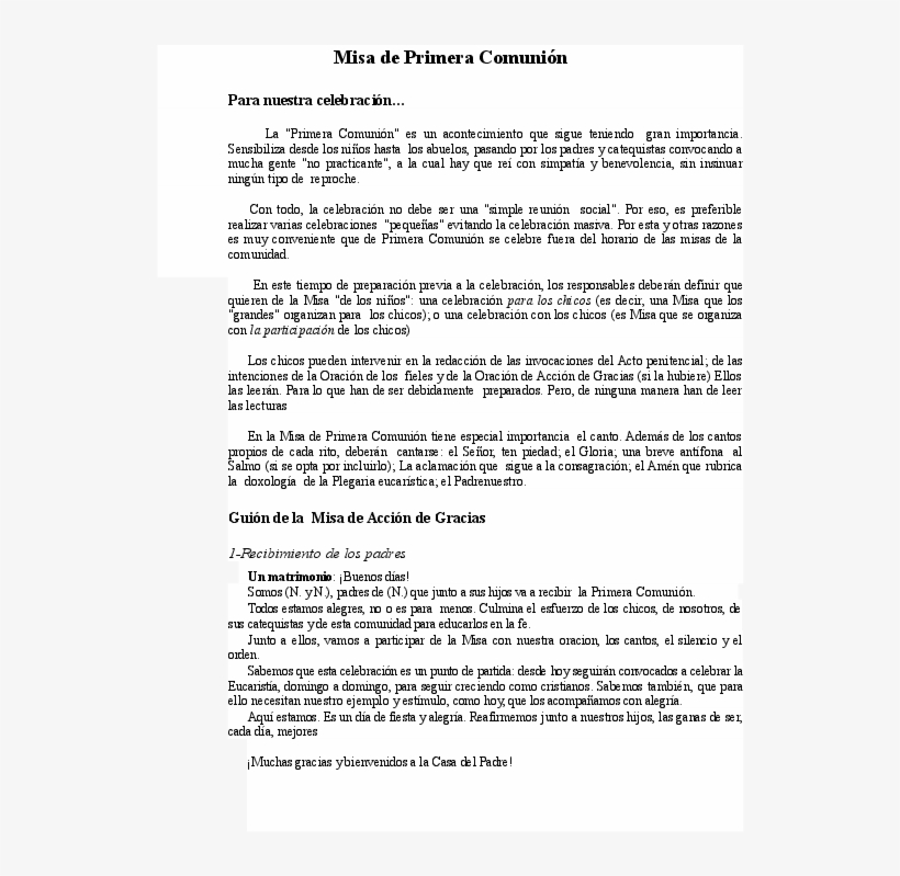 Doc - Guion Misa Primeras Comuniones, transparent png download