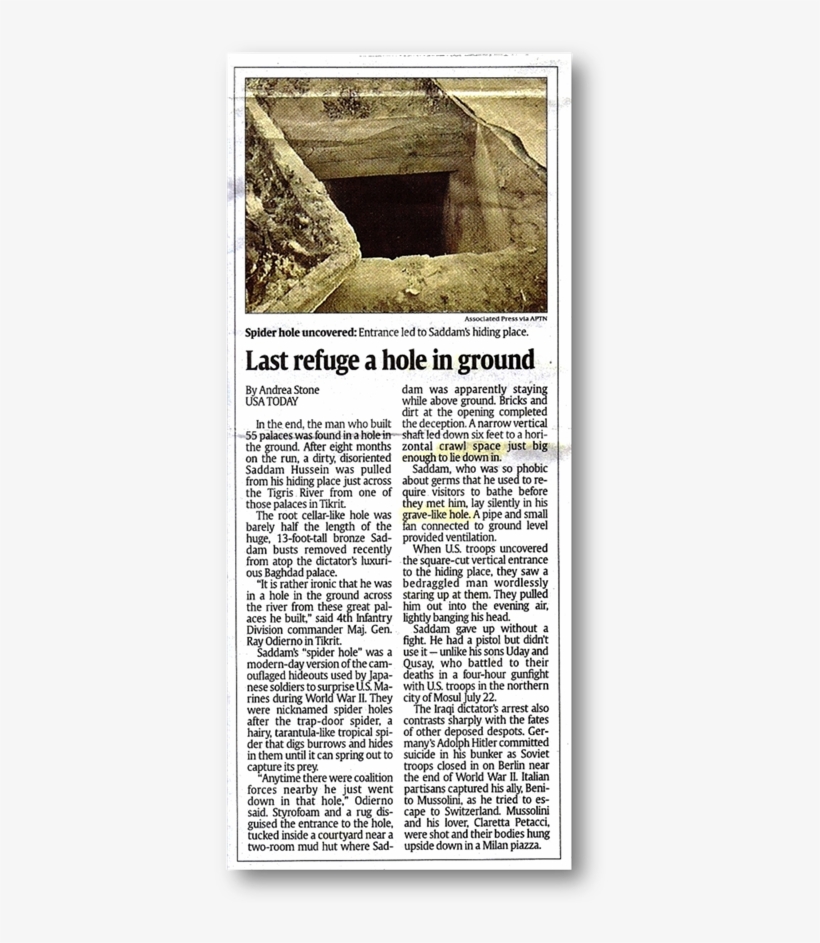 Figure 4- 20 Last Refuge A Hole In Ground - Saddam Hussein Found, transparent png download