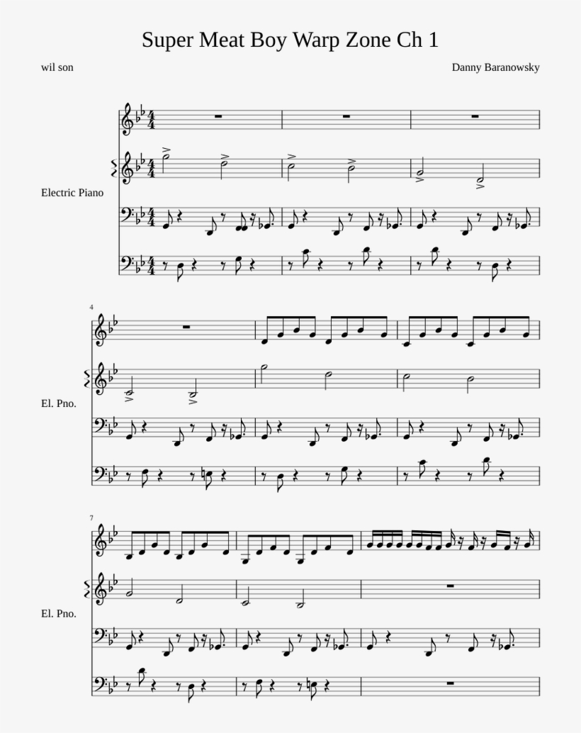 Super Meat Boy Warp Zone Ch 1 Sheet Music For Piano - Sheet Music, transparent png download