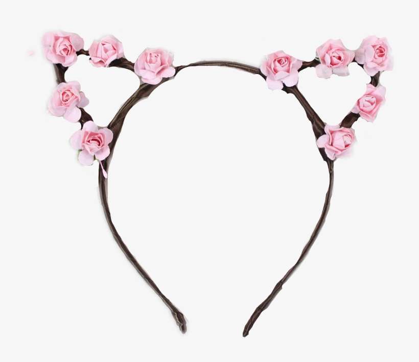 Cat Headband Flowercrown Flower Kitty Pink Roses Crown - Flower Crown Sticker For Picsart, transparent png download