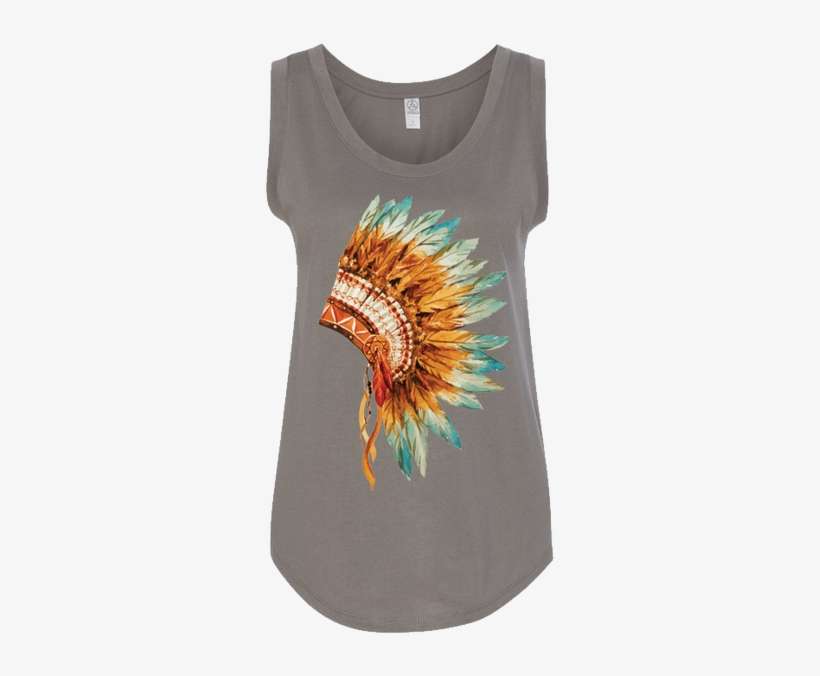 A Headdress Graphic On A Soft Blue/grey Tank - Designart 'skull With Feathers' Graphic Art Print, transparent png download
