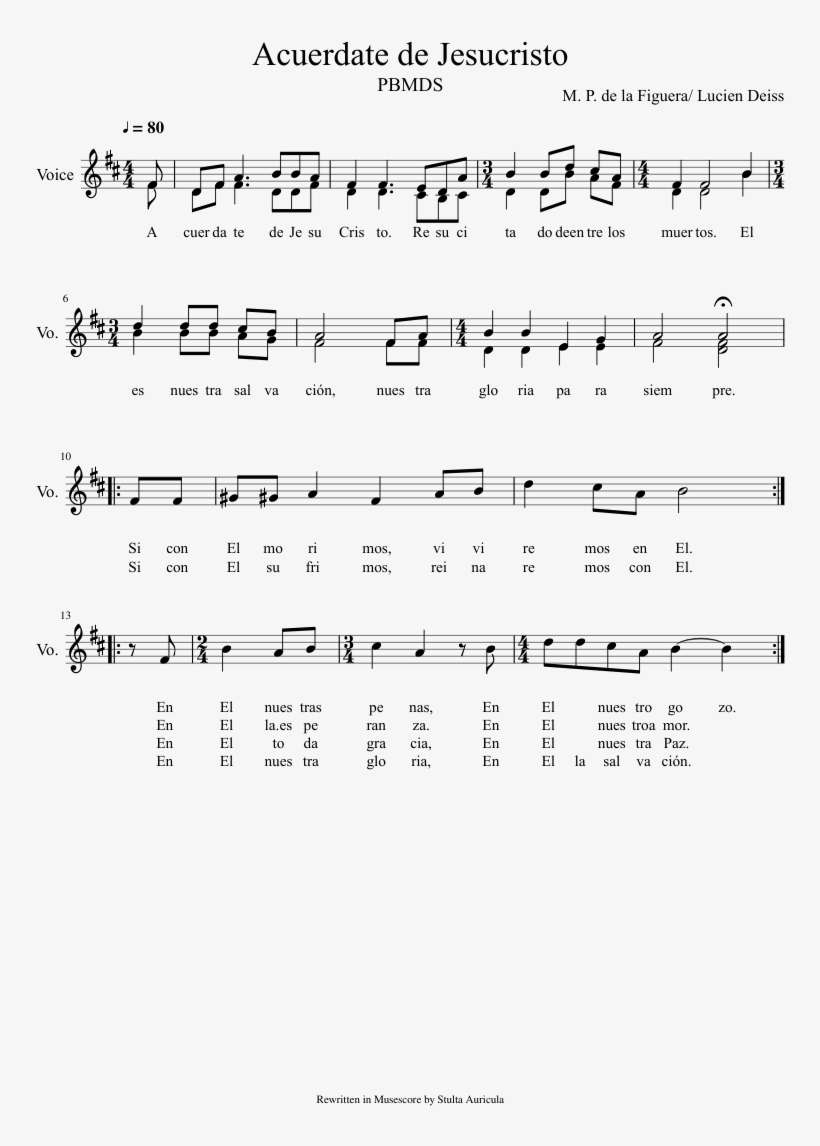 Acuerdate De Jesucristo Sheet Music Composed By M - Sheet Music, transparent png download