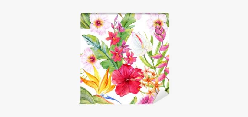 Watercolor Tropical Floral Pattern Wall Mural • Pixers® - Watercolor Painting, transparent png download