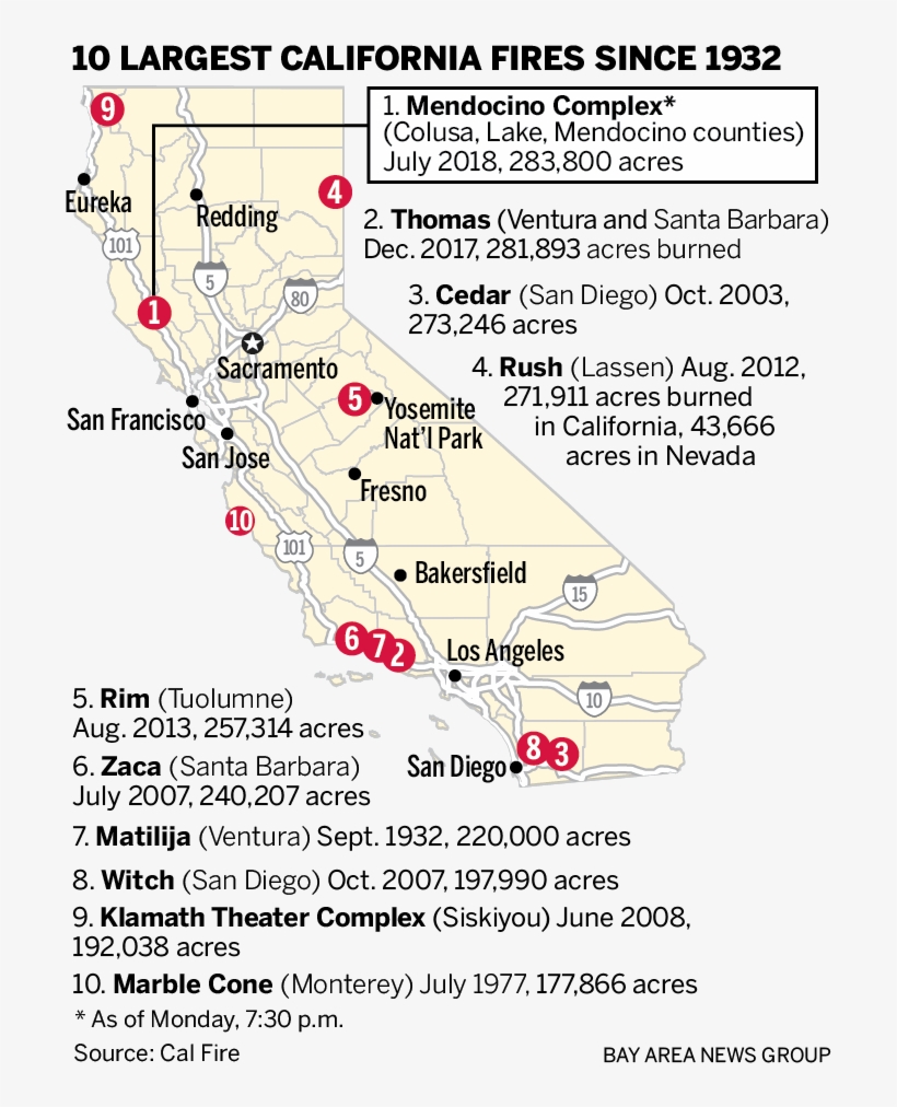 The Fire That Has Threatened Yosemite, Dubbed The Ferguson - Mendocino Fire Complex Map, transparent png download