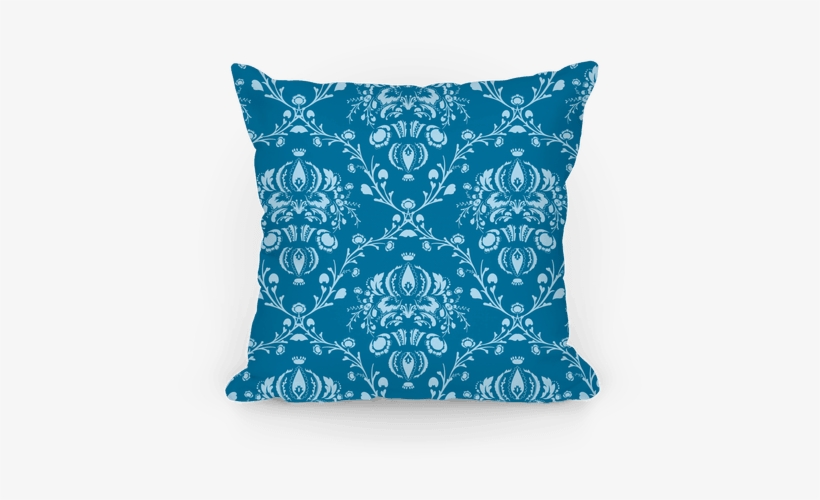 Blue Damask Pattern Pillow Pillow - Singrün-blauer Und Weißer Damast Handtuch, transparent png download