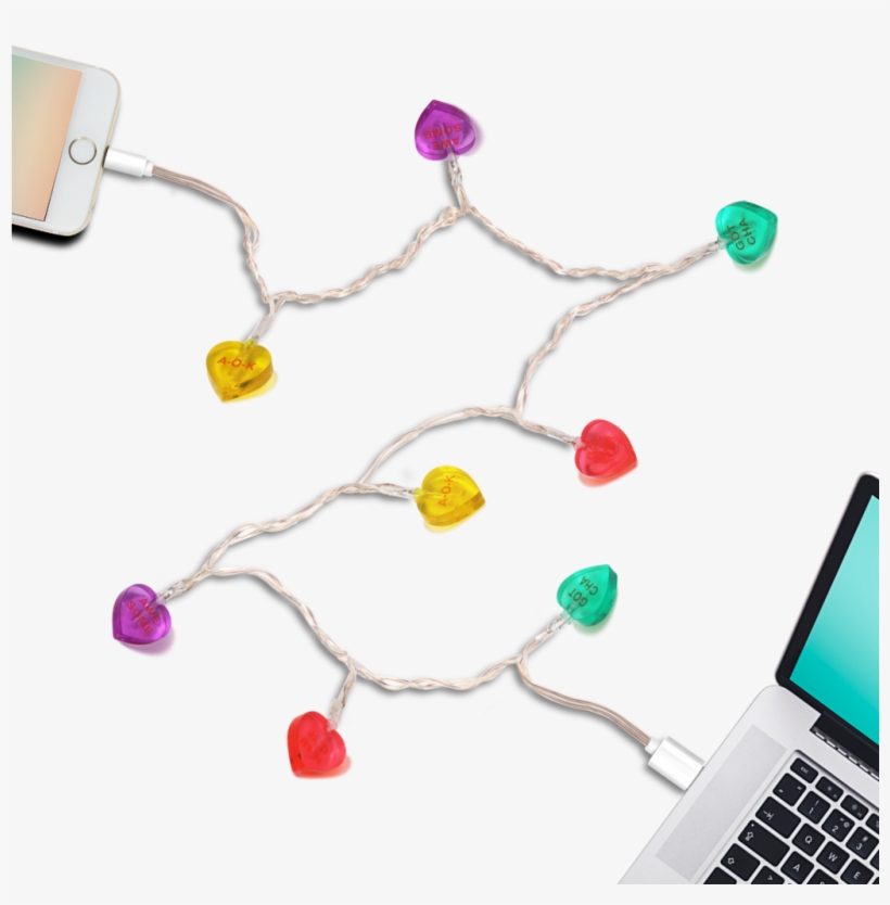 Image Of Candy Heart Led Charging Cable Connecting - Cactus Led Phone Charger, transparent png download