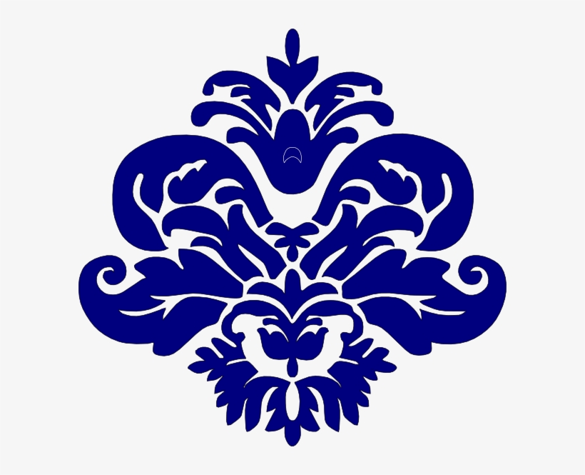 Navy Blue Damask Clipart 2 By Amber - Royal Blue Flower Design Png, transparent png download